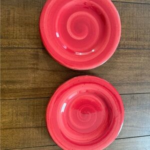 2 Red Swirl Hausenware  Plates